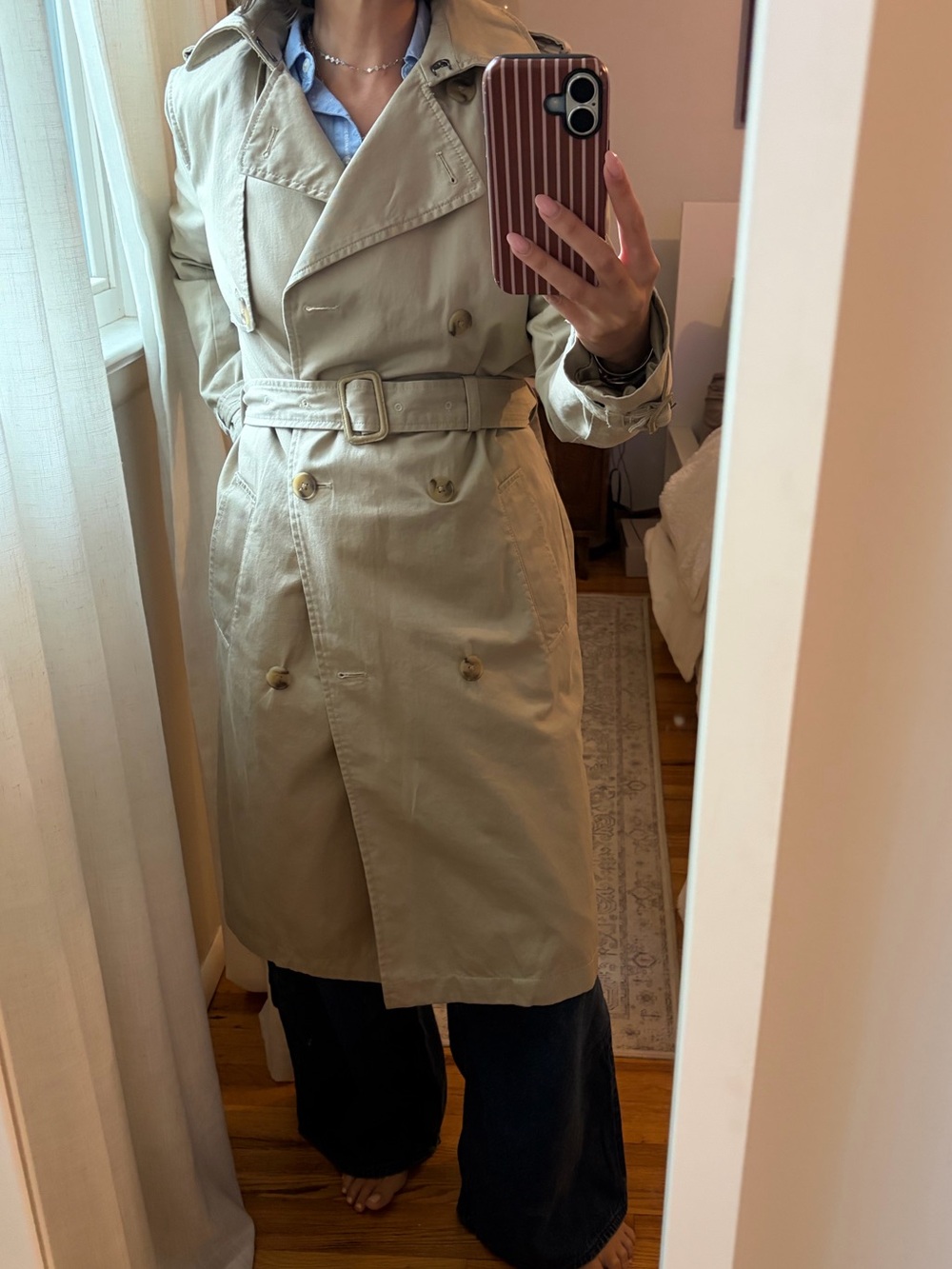 GAP Khaki Double-Breasted Trench Coat with Belt